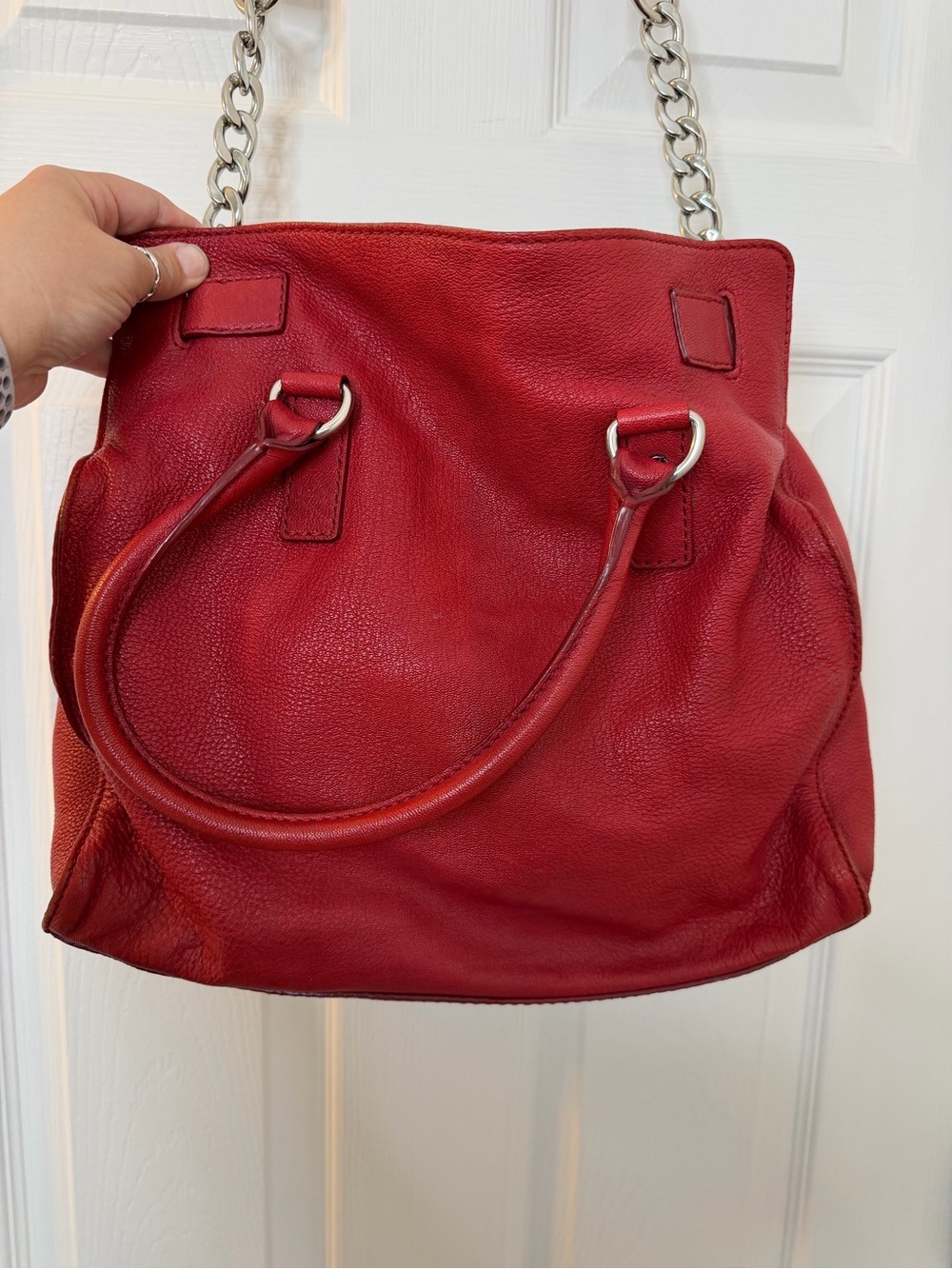 Michael Kors Red Leather Chain-Handle Shoulder Bag - Picture 8 of 15